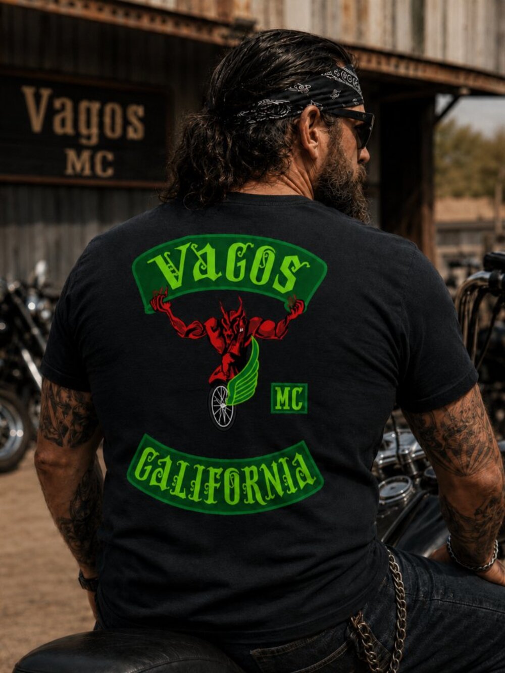 Vagos MC California Chapter Black Crew Neck Short Sleeve Shirt